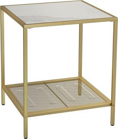 img 4 attached to VASAGLE 2-Tier Side Table with Tempered Glass Top and Mesh Shelf, Stable Steel Frame, for Living Room Bedroom, Gold Color and Marble Pattern - ULGT030W01