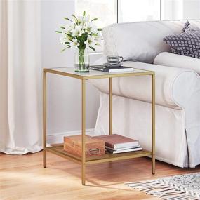 img 3 attached to VASAGLE 2-Tier Side Table with Tempered Glass Top and Mesh Shelf, Stable Steel Frame, for Living Room Bedroom, Gold Color and Marble Pattern - ULGT030W01