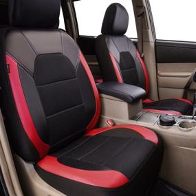 img 1 attached to CAR PASS Leather And Mesh Universal Fit Two Front Car Seat Cover Interior Accessories and Covers