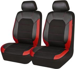 img 4 attached to CAR PASS Leather And Mesh Universal Fit Two Front Car Seat Cover Interior Accessories and Covers