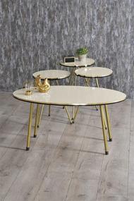 img 4 attached to Beige/Gold Living Room Table Set - Elegant 4 Piece Nesting Tables and Coffee Table by SUNRISE HOME DECOR, Quick Assembly, Ellipse Coffee Table/Round Nesting Tables