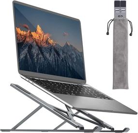 img 4 attached to 📱 Portable Laptop Stand for Desk: Adjustable Height, Foldable, Non-Slip Aluminum MacBook Holder - 9 Angles, Anti-Slip Laptop Riser - 7-17 inch Laptops (Grey)