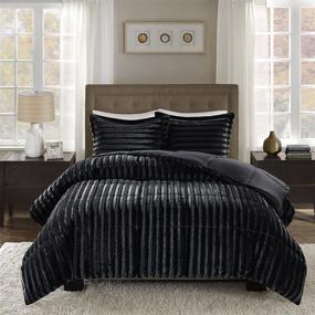 img 2 attached to 🛏️ Madison Park Duke Faux Fur Plush Bedding Set: Super Soft & Cozy Warm Comforter, King/California King Size, Black