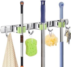 img 4 attached to 🧹 16-inch Broom Mop Hook Holder Wall Mount Installation - Organizer with 3 Racks and 4 Hooks made of 304 Stainless Steel for Home, Bathroom, Kitchen, Garage, Office, Closet, Garden, and Laundry Storage - Broom Closet (Blue, 1)