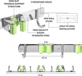 img 2 attached to 🧹 16-inch Broom Mop Hook Holder Wall Mount Installation - Organizer with 3 Racks and 4 Hooks made of 304 Stainless Steel for Home, Bathroom, Kitchen, Garage, Office, Closet, Garden, and Laundry Storage - Broom Closet (Blue, 1)