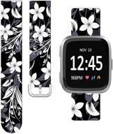 🌺 endiy soft silicone gel replacement strap for fitbit versa/versa 2/versa lite/versa 2 se (small) - stylish black floral flower art design for an elegant and beautiful look logo