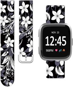 img 4 attached to 🌺 ENDIY Soft Silicone Gel Replacement Strap for Fitbit Versa/Versa 2/Versa Lite/Versa 2 SE (Small) - Stylish Black Floral Flower Art Design for an Elegant and Beautiful Look