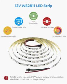 img 3 attached to 💡 WS2811 16.4ft 60LEDs/m Individually Addressable LED Strip - 5m 300LEDs Flexible Rope Light - Dream Color - White PCB Non-Waterproof DC12V: A Versatile Lighting Solution