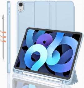 img 4 attached to 📱 iMieet Sky Blue iPad Air 4th Generation Case 2020 with Pencil Holder - Trifold Stand Smart Case for iPad 10.9 Inch 2020, Supporting Touch ID and iPad 2nd Pencil Charging/Pairing, Soft TPU Back