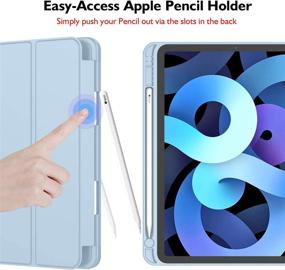 img 2 attached to 📱 iMieet Sky Blue iPad Air 4th Generation Case 2020 with Pencil Holder - Trifold Stand Smart Case for iPad 10.9 Inch 2020, Supporting Touch ID and iPad 2nd Pencil Charging/Pairing, Soft TPU Back