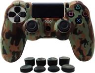 silicone gel controller cover skin protector for ps4/ps4 slim/ps4 pro controller - brown, with 8 fps pro thumb grip caps logo
