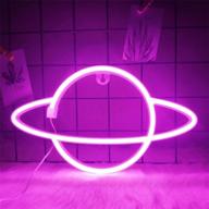 🌍 vibrant pink planet neon signs: usb/battery powered wall hanging lights for home decor, christmas party, and kids' rooms логотип