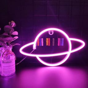 img 3 attached to 🌍 Vibrant Pink Planet Neon Signs: USB/Battery Powered Wall Hanging Lights for Home Decor, Christmas Party, and Kids' Rooms