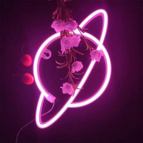 img 2 attached to 🌍 Vibrant Pink Planet Neon Signs: USB/Battery Powered Wall Hanging Lights for Home Decor, Christmas Party, and Kids' Rooms