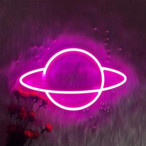 img 1 attached to 🌍 Vibrant Pink Planet Neon Signs: USB/Battery Powered Wall Hanging Lights for Home Decor, Christmas Party, and Kids' Rooms