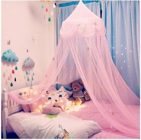 img 4 attached to 👑 NYDECOR Princess Stars Dome Bed Canopy Curtains - Mosquito Net Reading Tent for Girls and Kids, Pink Indoor Game House