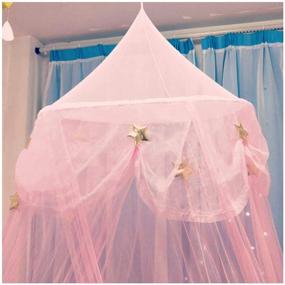 img 3 attached to 👑 NYDECOR Princess Stars Dome Bed Canopy Curtains - Mosquito Net Reading Tent for Girls and Kids, Pink Indoor Game House