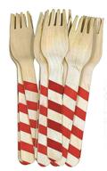 🍴 pack of 48 red striped pattern wooden forks - fork 158, 6-inch disposable logo