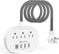 🔌 vicoup power strip with usb c, flat plug extension cord - 5ft long 3 outlet 4 usb ports 4.5a charging station for dorm, home & office - non-slip design, travel-friendly logo