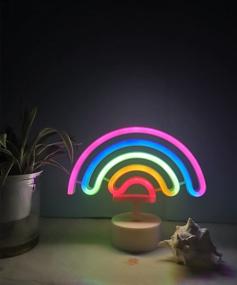 img 4 attached to Cute Rainbow Neon Signs with Lamp Base: Vibrant Decorative Rainbow Neon Lights for Festive Home Decoration and Bedroom Ambiance