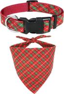 🎄 taglory christmas dog collars and bandanas set, xmas costume triangle pet scarf & collar for medium to large dogs in red plaid, 16-24 inches logo