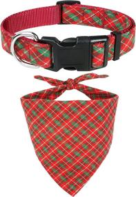 img 4 attached to 🎄 Taglory Christmas Dog Collars and Bandanas Set, Xmas Costume Triangle Pet Scarf & Collar for Medium to Large Dogs in Red Plaid, 16-24 inches