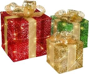 img 4 attached to 🎁 Pre-Lit Outdoor Christmas Decorations: Set of 3 Lighted Gift Boxes with Bows - Christmas Tinsel Boxes for Yard Decor, Perfect Xmas Home Ornament