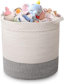 img 4 attached to 🧺 Childishness ndup Woven Basket: Large Cotton Laundry Storage Organizer, Safe for Baby & Kids - Natural Two-Tone Woven Design (White/Grey)