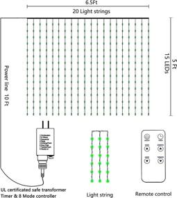 img 3 attached to 🎄 Renus 6.5x5Ft Copper Wire 300 LED Window Curtain Lights - Perfect Indoor String Lights for Party Christmas Xmas Wedding Home Garden Decorations - 11 Flashing Modes (Green)