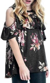 img 2 attached to Stylish Blibea Floral Shoulder Ruffles: Fashionable Girls' Clothing, Tops, Tees & Blouses