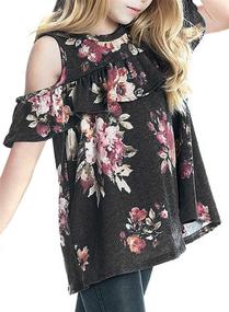 img 1 attached to Stylish Blibea Floral Shoulder Ruffles: Fashionable Girls' Clothing, Tops, Tees & Blouses