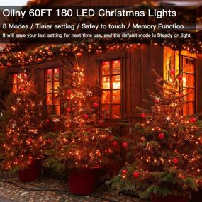 img 2 attached to 🎃 Ollny Christmas String Lights: 60ft 180 LED Outdoor Fairy Lights with 8 Modes & Timer for Home Xmas Tree, Wedding, Halloween Decor (Orange)