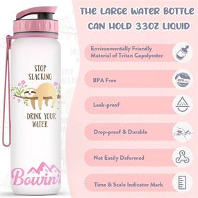 img 3 attached to 💧 BOWINR 32 Oz Motivational Water Bottle with Time Marker - BPA Free 1 Liter Large Leakproof Removable Strainer - Portable Reusable Water Jug for Sports, Fitness, and Outdoor Enthusiasts - Ideal for Adults, Teens