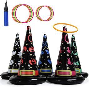 img 4 attached to Inflatable Witch Hat Ring Toss Game Set with 10 Plastic Rings - Set of 5 for Halloween Games