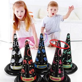 img 1 attached to Inflatable Witch Hat Ring Toss Game Set with 10 Plastic Rings - Set of 5 for Halloween Games