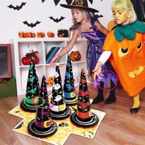 img 3 attached to Inflatable Witch Hat Ring Toss Game Set with 10 Plastic Rings - Set of 5 for Halloween Games