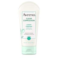 aveeno clear complexion cream facial cleanser, salicylic acid acne medicine, face wash with soy extract for breakout prone skin, hypoallergenic & oil-free, 5 fl. oz logo