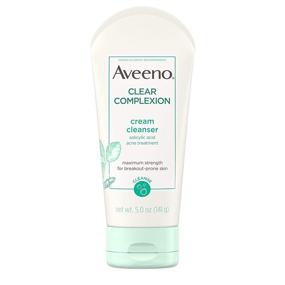 img 4 attached to Aveeno Clear Complexion Cream Facial Cleanser, Salicylic Acid Acne Medicine, Face Wash with Soy Extract for Breakout Prone Skin, Hypoallergenic & Oil-Free, 5 fl. oz