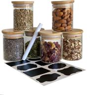 🏺 rjd glass jars with bamboo lids - 12pc (6oz) airtight canister set for kitchen storage, pantry organization, home storage, herb & spice management, small food storage, wedding & party favors | includes chalk pen & chalkboard sticker set логотип