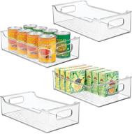 📦 mdesign large plastic storage bins with handles - ideal for kitchen organization in pantry, cabinet, refrigerator or freezer shelves - food organizer for fruits, yogurt, squeeze pouches - pack of 4 - clear логотип