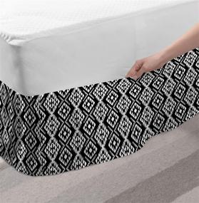 img 1 attached to 🔲 Ambesonne Tribal Elastic Bed Skirt with Black and White Aztec Style Motif Background - Monochrome Wrap Around Fabric Bedskirt Dust Ruffle for Bedroom - Queen Size, Black White