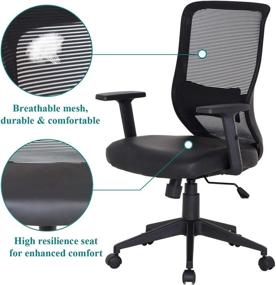 img 3 attached to VECELO Office Computer Desk Chair: Padded Seat Cushion, Adjustable Armrest, Ergonomic Lumbar Support - Black