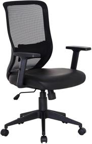 img 4 attached to VECELO Office Computer Desk Chair: Padded Seat Cushion, Adjustable Armrest, Ergonomic Lumbar Support - Black