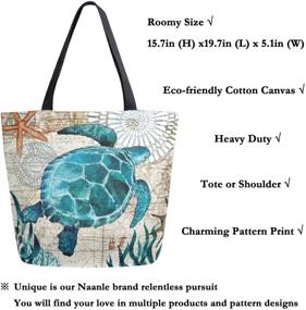 img 3 attached to Naanle Ocean Turtle Canvas Tote Bag: Large Women's Casual Shoulder Handbag for Outdoors