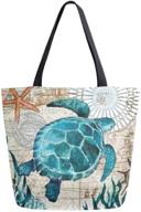 naanle ocean turtle canvas tote bag: large women's casual shoulder handbag for outdoors логотип