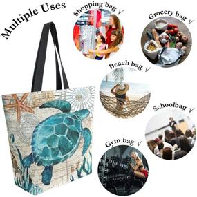 img 2 attached to Naanle Ocean Turtle Canvas Tote Bag: Large Women's Casual Shoulder Handbag for Outdoors