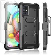 📱 njjex rugged case for samsung galaxy a71 5g + tempered glass screen protector [2 pack] | nbeck shockproof heavy-duty cover with locking swivel holster belt clip & kickstand - black logo