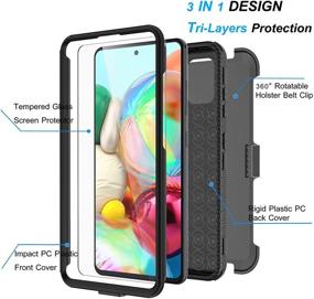 img 3 attached to 📱 Njjex Rugged Case for Samsung Galaxy A71 5G + Tempered Glass Screen Protector [2 Pack] | Nbeck Shockproof Heavy-Duty Cover with Locking Swivel Holster Belt Clip & Kickstand - Black