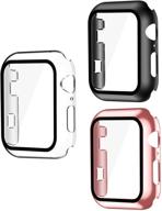 🍎 3-pack чехол для apple watch series 3 & series 2 38мм с защитным стеклом - чехол из поликарбоната для полной защиты - прозрачный/черный/розовый логотип