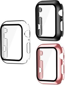 img 4 attached to 🍎 3-Pack Чехол для Apple Watch Series 3 & Series 2 38мм с защитным стеклом - Чехол из поликарбоната для полной защиты - Прозрачный/Черный/Розовый